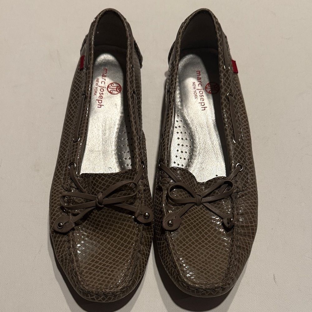 Marc Joseph Taupe Snake-Print Moccasin Loafers